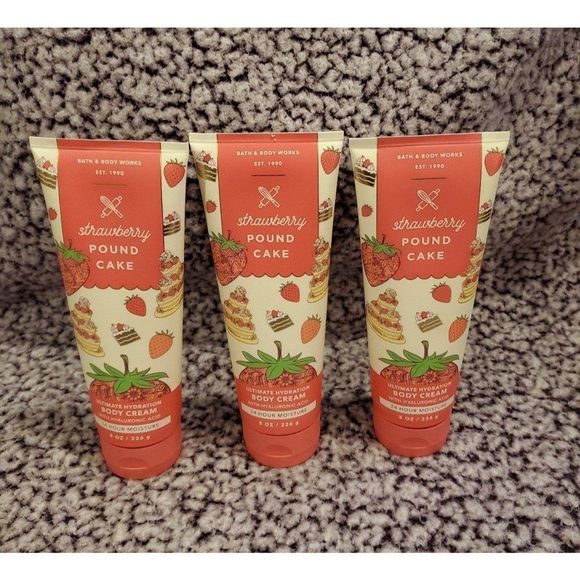 Bath & Body Works Strawberry Poundcake Hand Body Cream Set of 3 - Picture 1 of 3